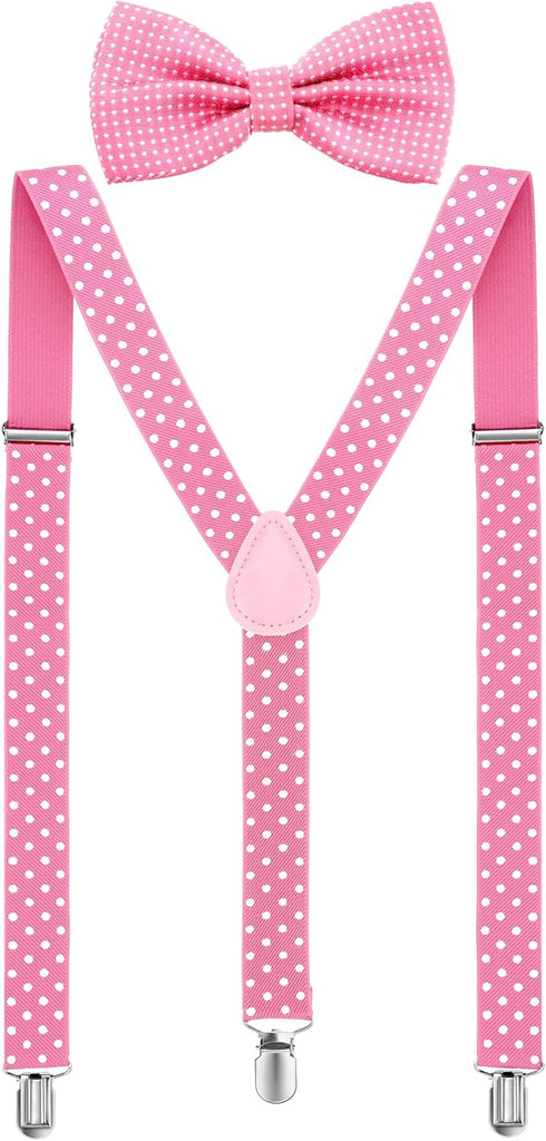SATINIOR Suspender and Bow Tie Set 80s Clip on Suspenders for Men Women...